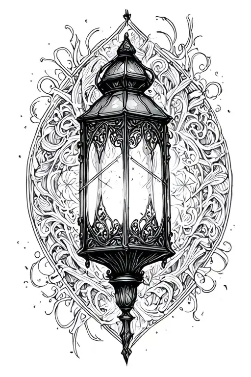 gothic long lantern with sparkles tattoo design idea