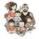 a Father with his wife a young 19 years old boy 10 years old girl another 6 years old girl, another 3 years old boy  tattoo design idea