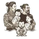 a Father with his wife a young 19 years old boy 10 years old girl another 6 years old girl, another 3 years old boy  tattoo design idea