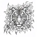 tiger and cubs surrounded by lily flowers tattoo design idea