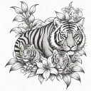 tiger and cubs surrounded by lily flowers tattoo design idea