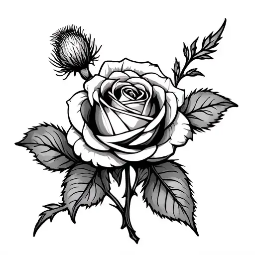 rose thistle daggar celtic knot intertwined tattoo design idea