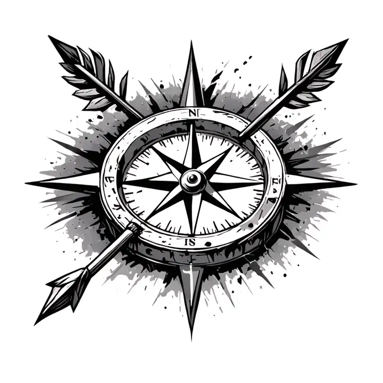 broken compass and arrow design tattoo design idea