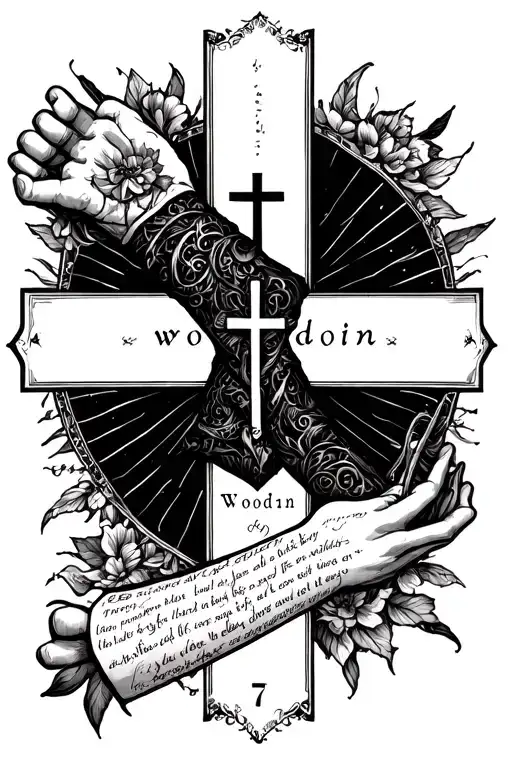 #7 that says wolodin with a forearm sleeve that has bible verses and crosses tattoo design idea