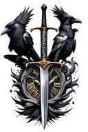 crows, sword, time, storm tattoo design idea
