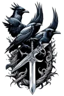 crows, sword, time, storm tattoo design idea