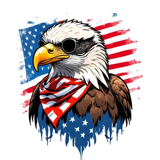 Bald Eagle wearing an American Flag bandana and sunglasses. tattoo design idea