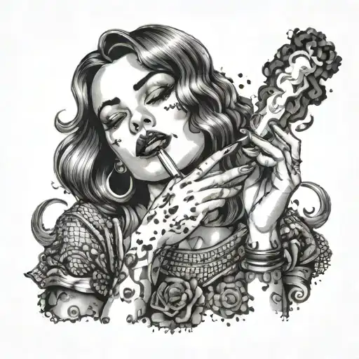 a lighter, and a girl is smoking in the lighter tattoo design idea