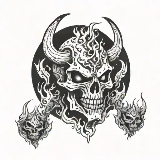 demon, skull, fire tattoo design idea