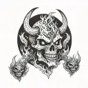demon, skull, fire tattoo design idea