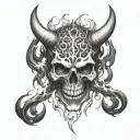 demon, skull, fire tattoo design idea
