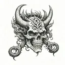 demon, skull, fire tattoo design idea