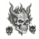 demon, skull, fire tattoo design idea