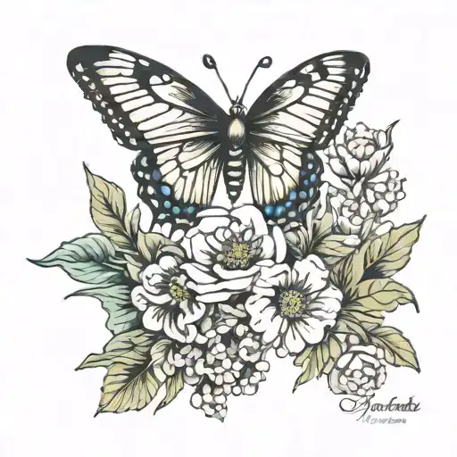 birth flower, butterfly, march, july, august tattoo design idea