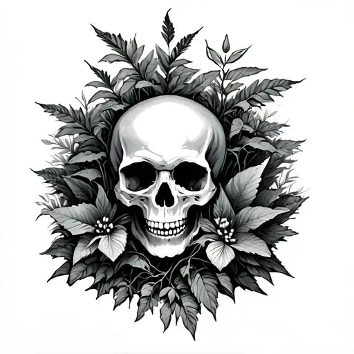 skulls plants & trees tattoo design idea