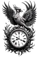 Clock burning with phoenix tattoo design idea