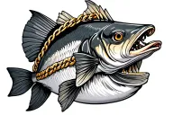 snook fish wearing gold chain on neck tattoo design idea