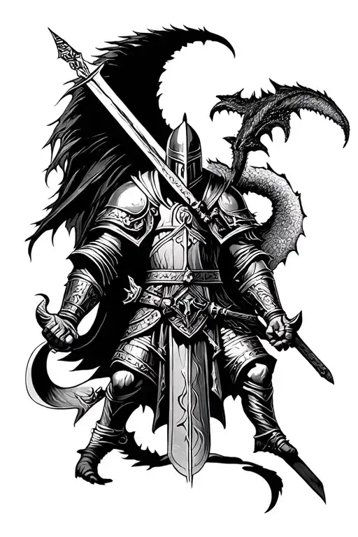 Templar warrior against Demons tattoo design idea