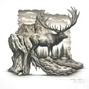 an ankle tattoo around the ankle, 360 degrees starts with bull elk and continues with grand canyon, colorado river  tattoo design idea