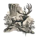an ankle tattoo around the ankle, 360 degrees starts with bull elk and continues with grand canyon, colorado river  tattoo design idea