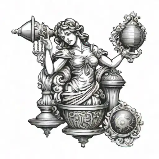 Themis with scales depicting a barrel of oil tattoo design idea