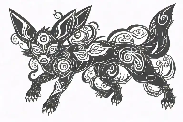 dark and wispy umbreon tattoo design idea