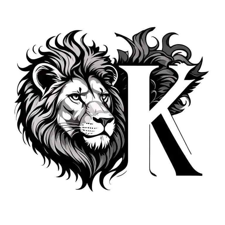 lion heart with K initial tattoo tattoo design idea