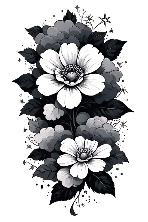 names scripute stars clouds flower tattoo design idea