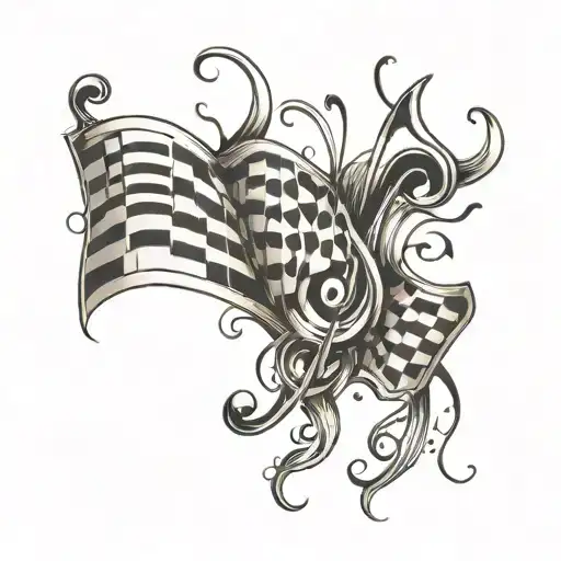 checkered flag with music notes tattoo design idea