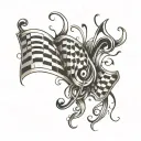checkered flag with music notes tattoo design idea