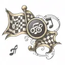 checkered flag with music notes tattoo design idea