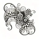 checkered flag with music notes tattoo design idea