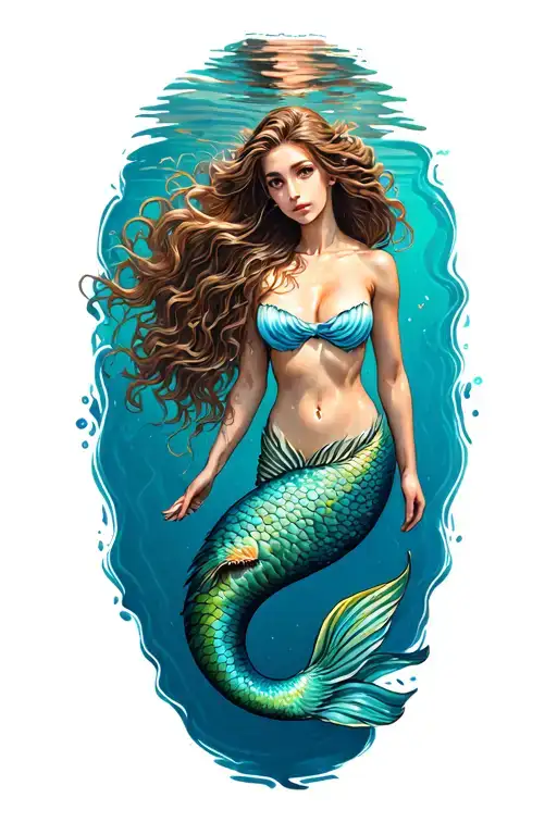 mermaid swimming tattoo design idea