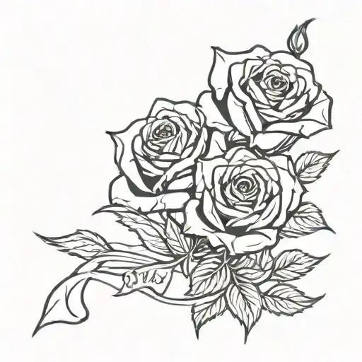 8 roses with 2 visible thorns and a ribbon with number 3 on it tattoo design idea
