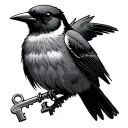 curious magpie holding a key tattoo design idea
