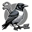 curious magpie holding a key tattoo design idea