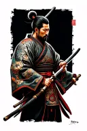 samurai warrior wielding tattoo design idea