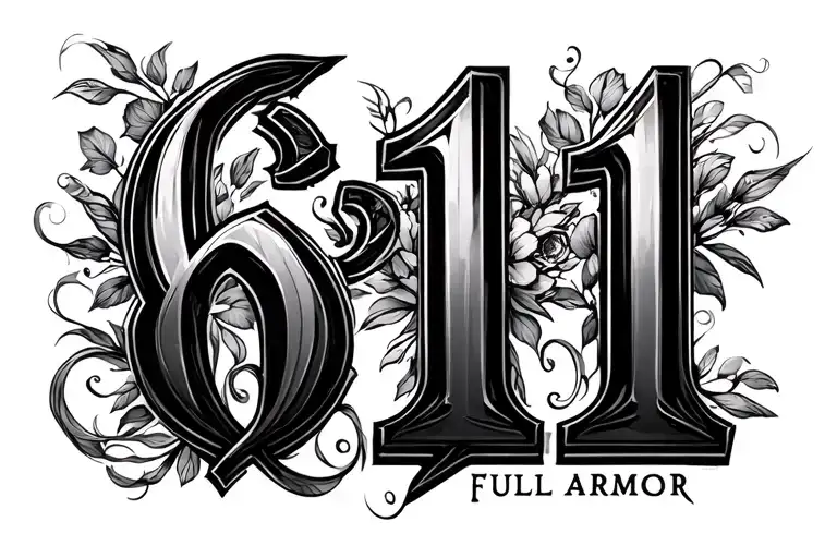 "Full Armor 6:11" in feminine modern elegant lettering tattoo design idea