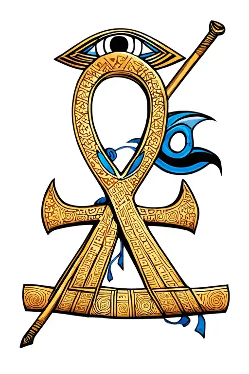 ankh symbol wit eye of horus on top of the staff tattoo design idea