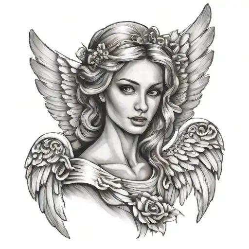 A portrait of your mother with angel wings, representing her as your guardian angel tattoo design idea