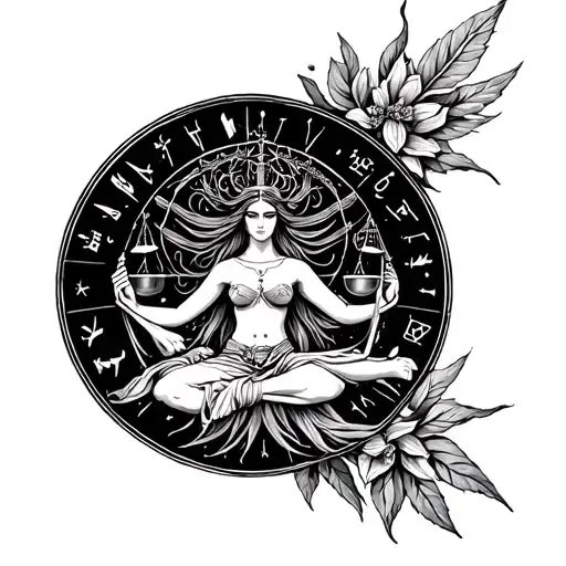 Libra Zodiac Goddess tattoo design idea