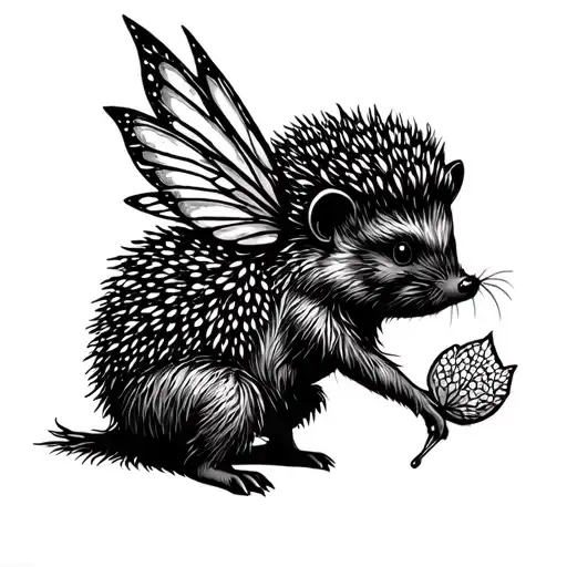 dwarf + Fairy + hedgehog playing tattoo design idea