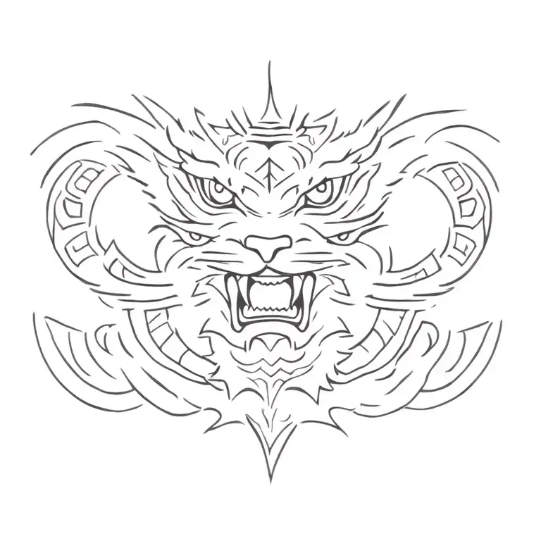 Aztec dragon with tiger surrounded tattoo design idea