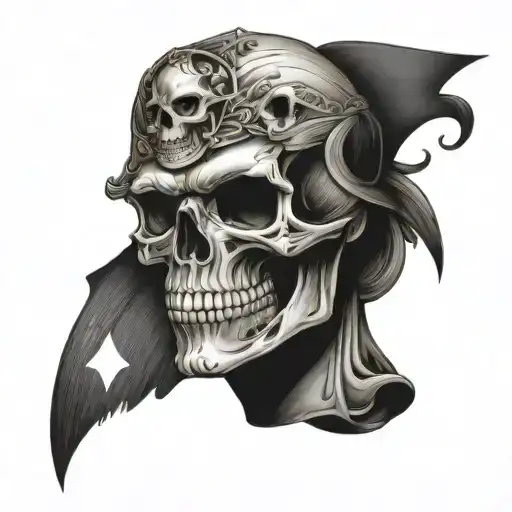 playing cards skull and falcon  tattoo design idea