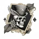 playing cards skull and falcon  tattoo design idea