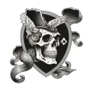 playing cards skull and falcon  tattoo design idea