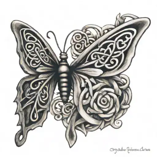 celtic knot of motherhood and butterfly resting tattoo design idea