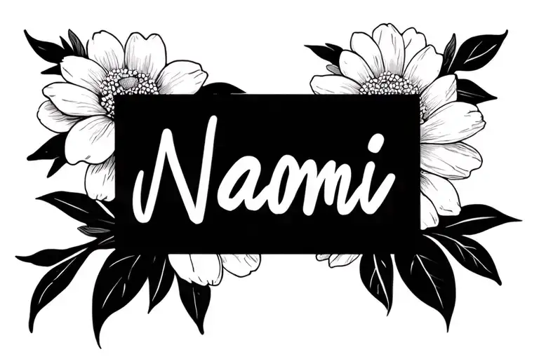 Naomi name written with flower surrounded tattoo design idea