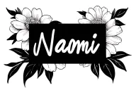 Naomi name written with flower surrounded tattoo design idea