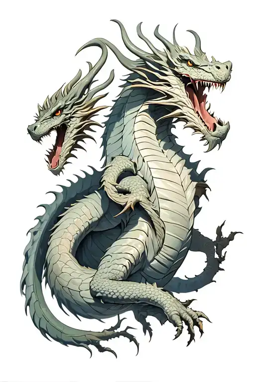 heracles figth  hydra dragon with 3 heads tattoo design idea